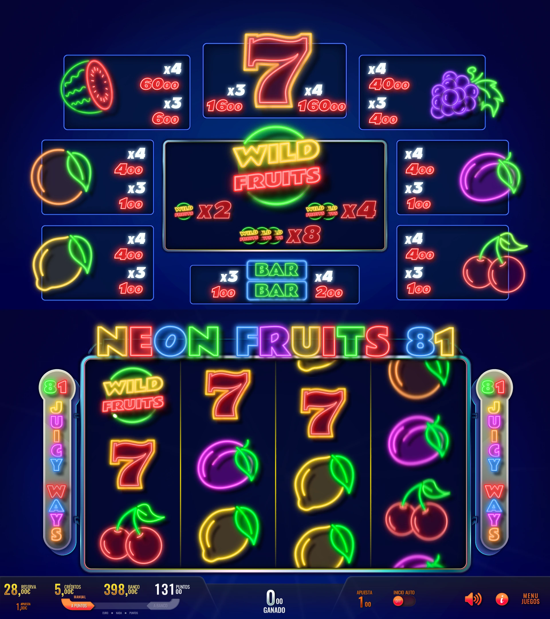 Juego Neon Fruits 81 - Royal Game de Meraki by Baco Games