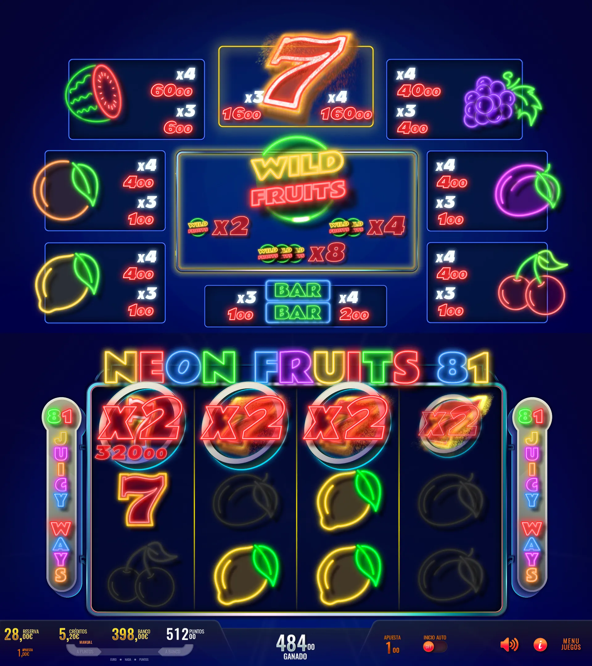 Juego Neon Fruits 81 - Royal Game de Meraki by Baco Games