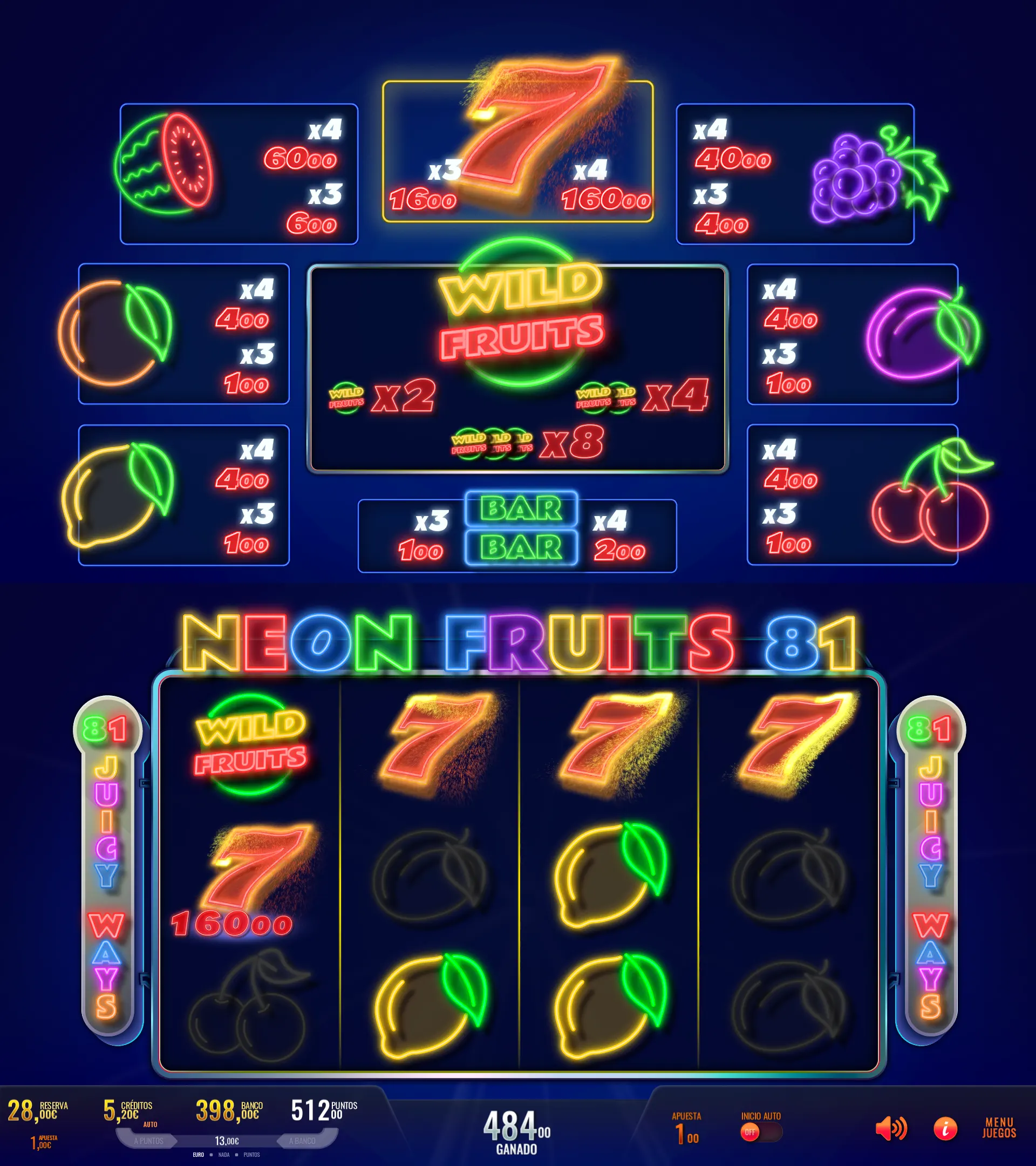 Juego Neon Fruits 81 - Royal Game de Meraki by Baco Games