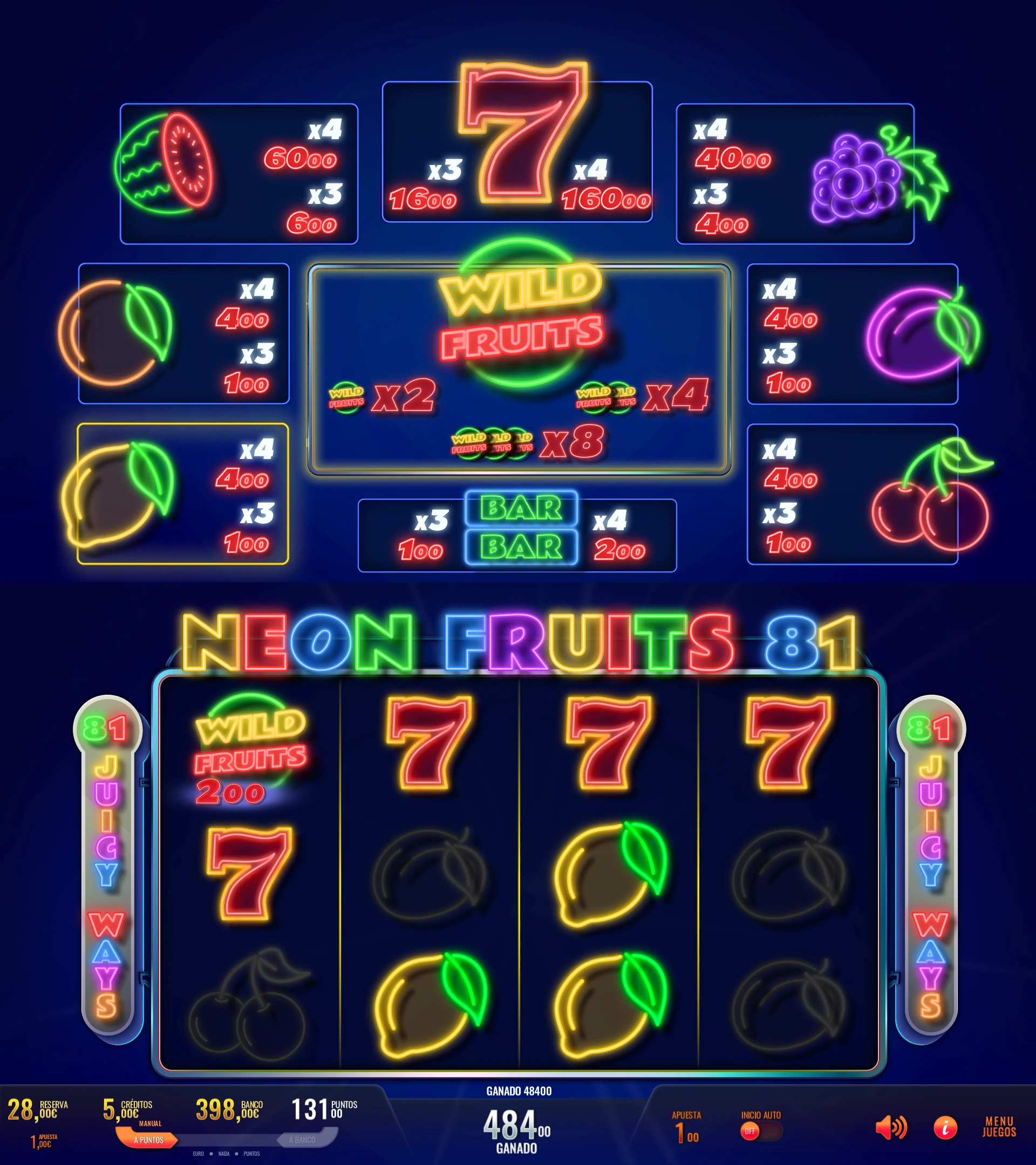 Juego Neon Fruits 81 - Royal Game de Meraki by Baco Games