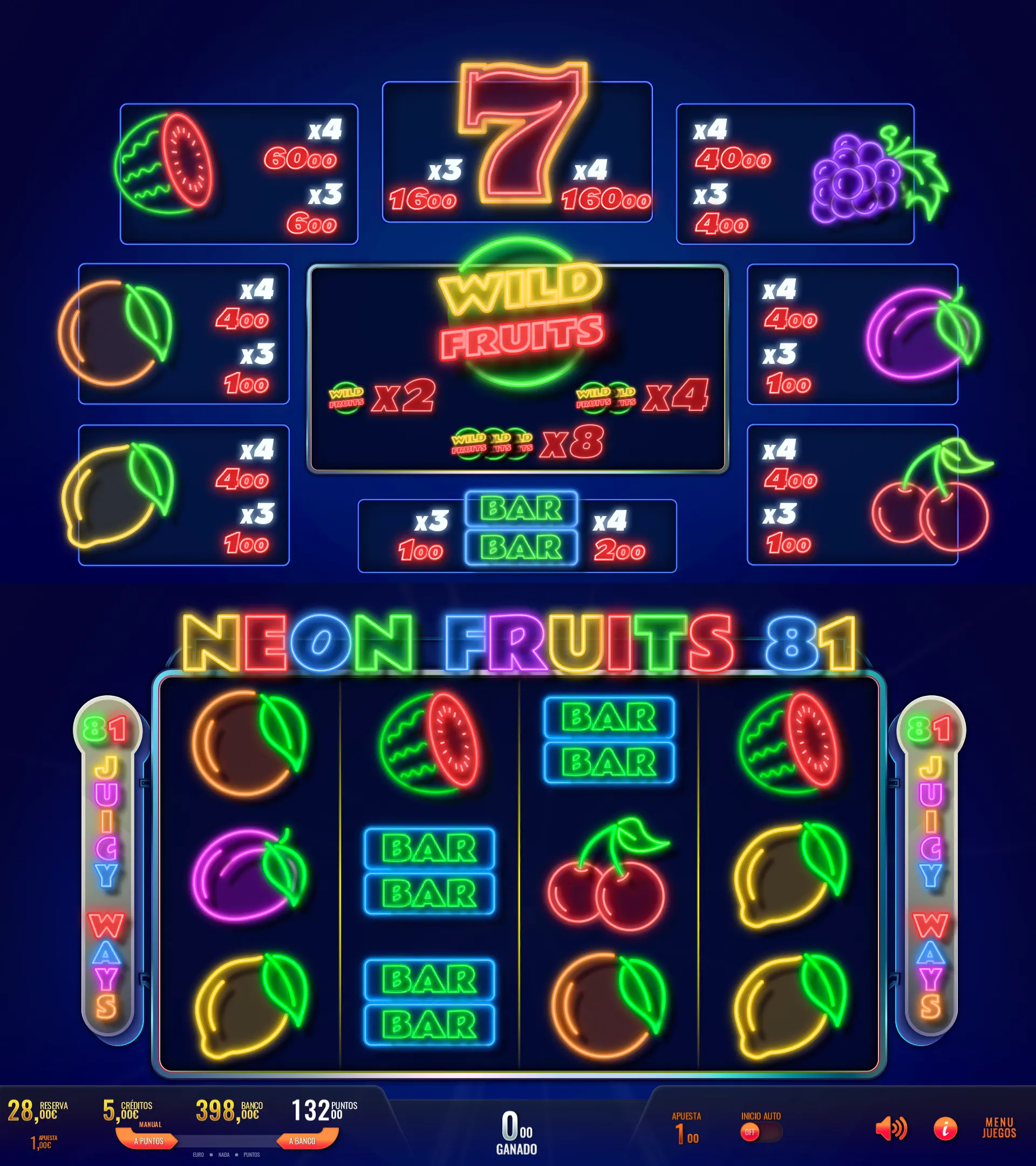 Juego Neon Fruits 81 - Royal Game de Meraki by Baco Games